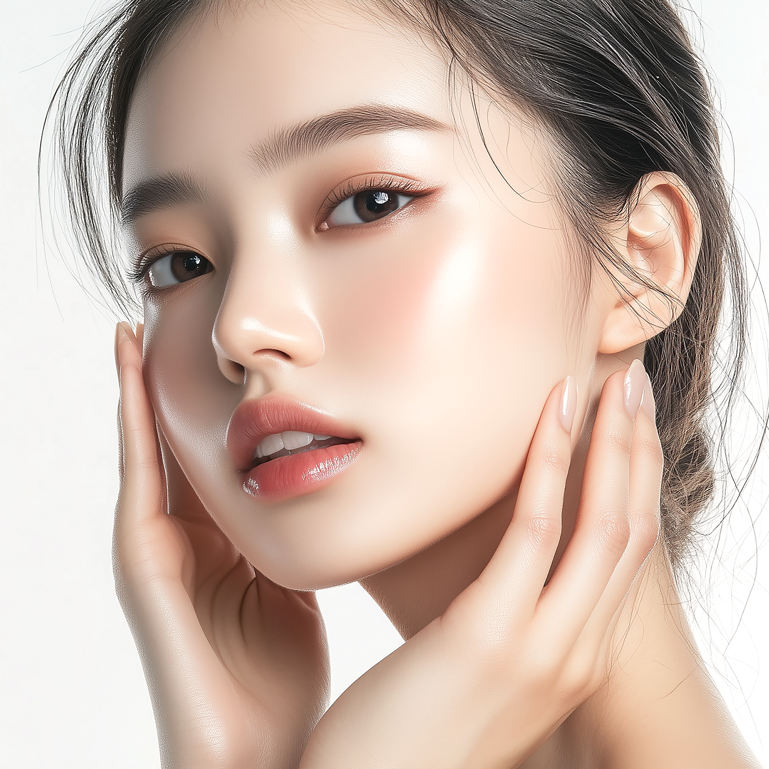 Model experiencing improved skin texture and fine wrinkle reduction from idPN injection treatment