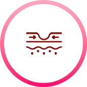 Icon showing improvement of deep wrinkles, skin elasticity, regeneration, hydration, and dermal density